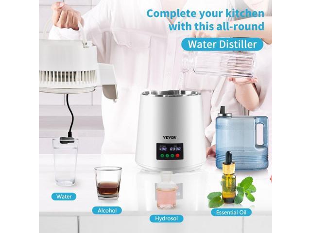 VEVOR 1.1Gal Water Distiller, 0.3Gal/H, 750W Distilled Water Maker Machine 0-99H Timing Set Temp Display, 304 Stainless Steel Countertop Distiller...