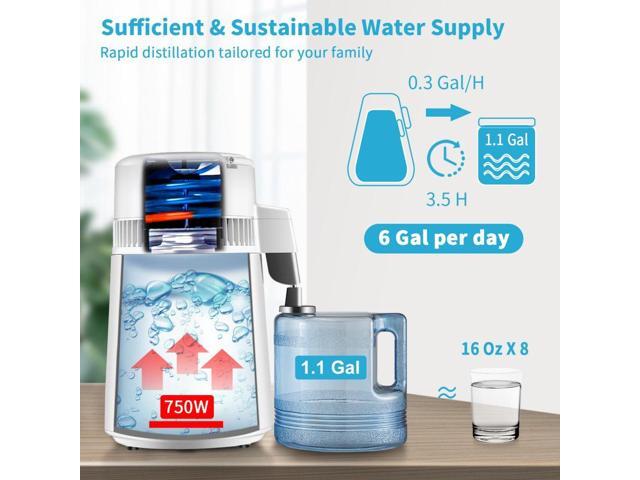 VEVOR 1.1Gal Water Distiller, 0.3Gal/H, 750W Distilled Water Maker Machine 0-99H Timing Set Temp Display, 304 Stainless Steel Countertop Distiller...