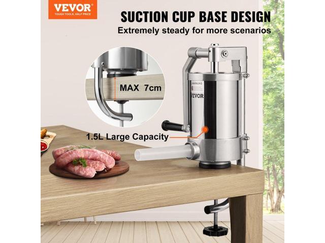 Sausage Stuffer, 2.5LBS/1.5L Capacity, 304 Stainless Steel Vertical Sausage Stuffer, Sausage Filling Machine with 3 Stuffing Tubes, Suction Base...