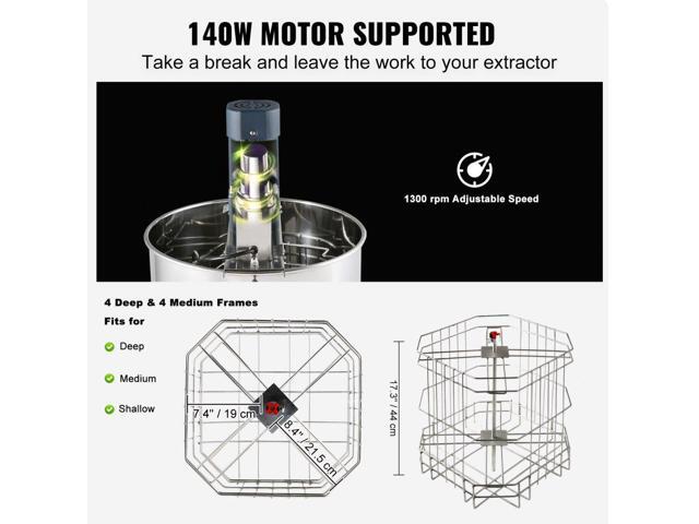 VEVOR Electric Honey Extractor, 4/8 Frames Honey Spinner Extractor, Stainless Steel Beekeeping Extraction, Honeycomb Drum Spinner with Lid, Apiary...