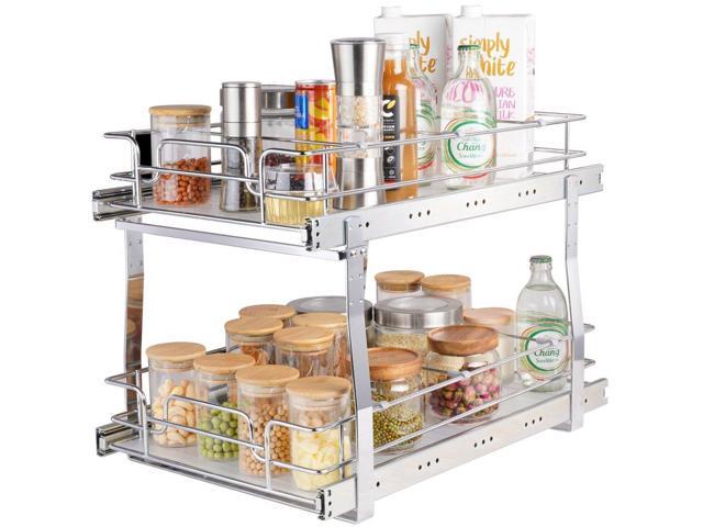 VEVOR 2 Tier 13'W x 21'D Pull Out Cabinet Organizer, Heavy Duty Slide Out Pantry Shelves, Chrome-Plated Steel Roll Out Drawers, Sliding Drawer...
