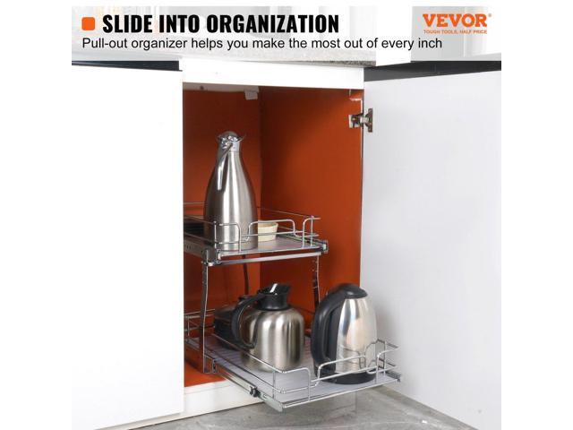 VEVOR 2 Tier 13'W x 21'D Pull Out Cabinet Organizer, Heavy Duty Slide Out Pantry Shelves, Chrome-Plated Steel Roll Out Drawers, Sliding Drawer...
