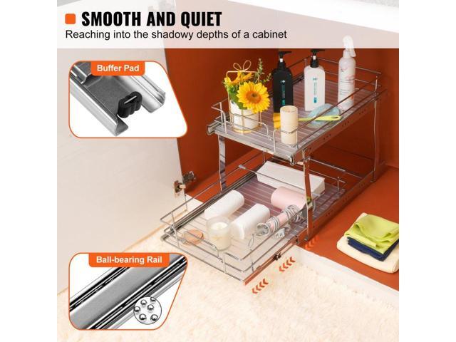 VEVOR 2 Tier 13'W x 21'D Pull Out Cabinet Organizer, Heavy Duty Slide Out Pantry Shelves, Chrome-Plated Steel Roll Out Drawers, Sliding Drawer...