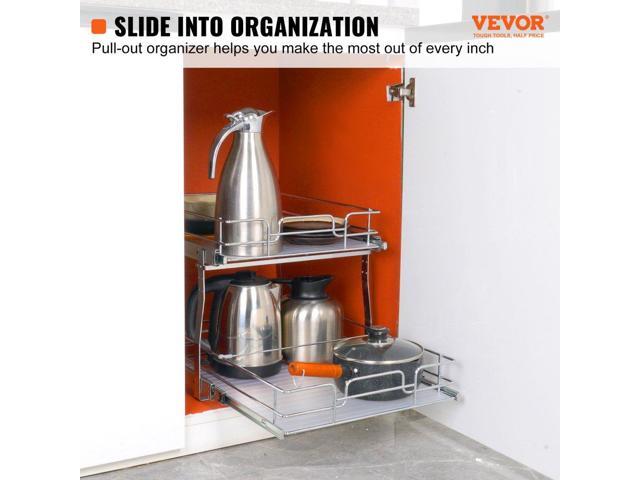 VEVOR 2 Tier 16'W x 21'D Pull Out Cabinet Organizer, Heavy Duty Slide Out Pantry Shelves, Chrome-Plated Steel Roll Out Drawers, Sliding Drawer...