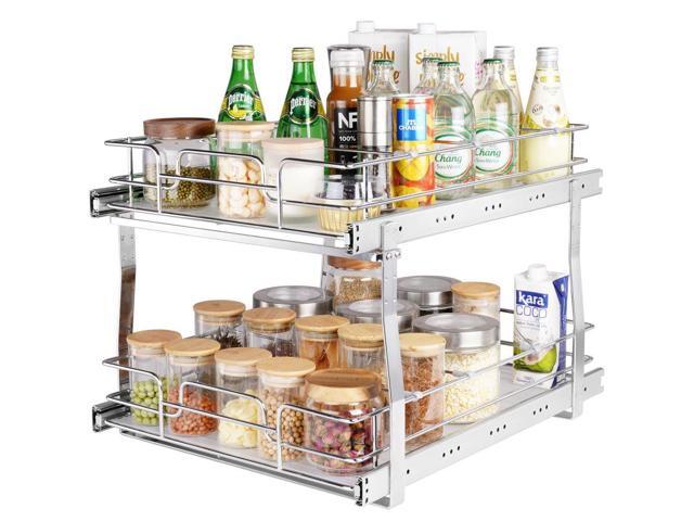VEVOR 2 Tier 16'W x 21'D Pull Out Cabinet Organizer, Heavy Duty Slide Out Pantry Shelves, Chrome-Plated Steel Roll Out Drawers, Sliding Drawer...