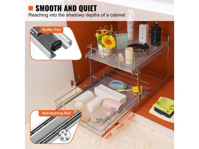 VEVOR 2 Tier 16'W x 21'D Pull Out Cabinet Organizer, Heavy Duty Slide Out Pantry Shelves, Chrome-Plated Steel Roll Out Drawers, Sliding Drawer...