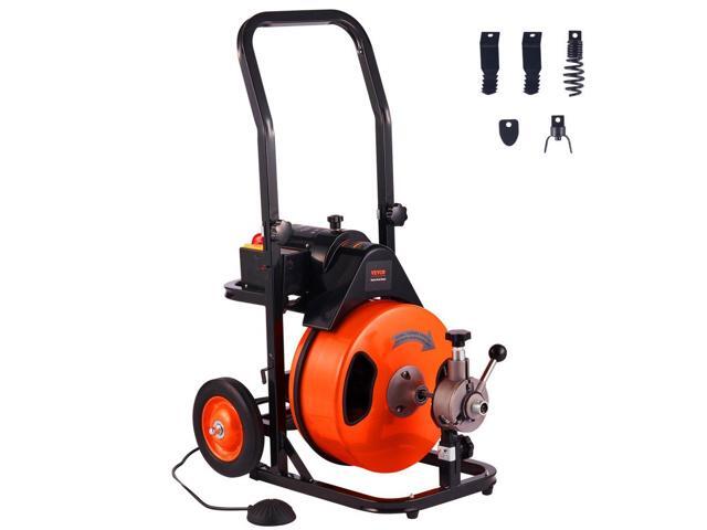 VEVOR Drain Cleaning Machine 75FT x 3/8 Inch, Sewer Snake Machine Auto Feed, Drain Auger Cleaner with 4 Cutter & Air-Activated Foot Switch for 1'...