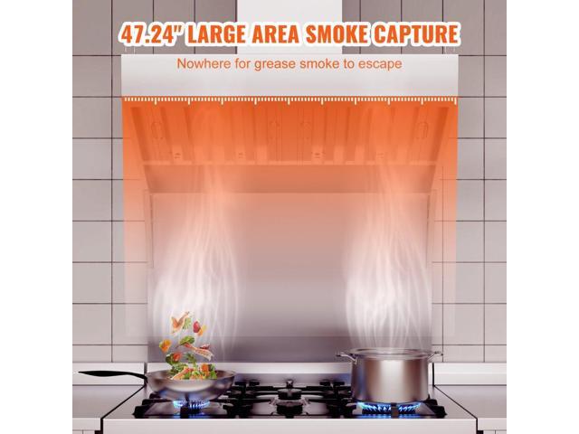 Commercial Exhaust Hood, 4FT Food Truck Hood Exhaust, 201 Stainless Steel Concession Trailer Hood with 2 Detachable U-shaped Grid Oil Filter Mesh,...