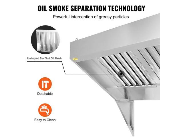 Commercial Exhaust Hood, 4FT Food Truck Hood Exhaust, 201 Stainless Steel Concession Trailer Hood with 2 Detachable U-shaped Grid Oil Filter Mesh,...