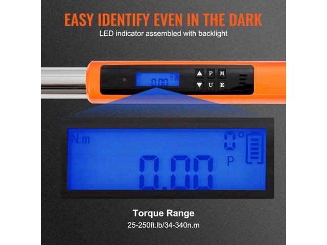 VEVOR Digital Torque Wrench, 1/2' Drive Electronic Torque Wrench, Torque Wrench Kit 25-250ft. lb/34-340n. m Torque Range Accurate to ±2%, 3-Mode...