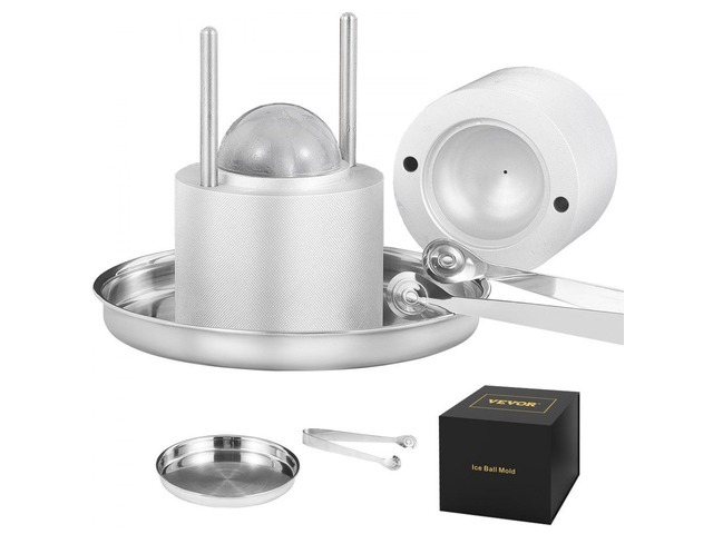 VEVOR Ice Ball Press, 2.4' Ice Ball Maker, Aircraft Al Alloy Ice Ball Press Kit for 60mm Ice Sphere, Ice Press with Tong and Drip Tray, for...