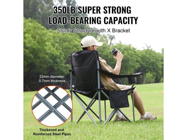 Camping Folding Chair for Adults, Portable Heavy Duty Outdoor Quad Lumbar Back Padded Arm Chairs with Side Pockets, Cup Holder and Cooler Bag for...
