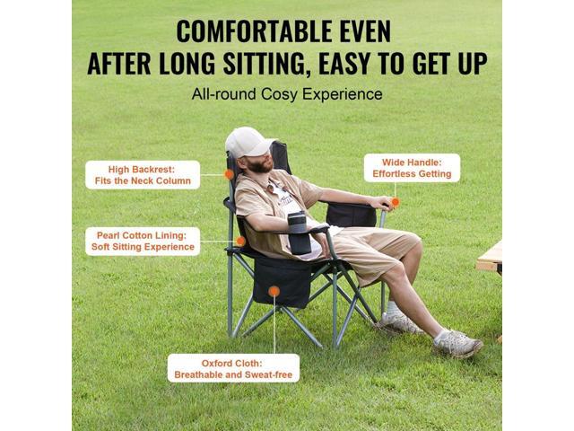 Camping Folding Chair for Adults, Portable Heavy Duty Outdoor Quad Lumbar Back Padded Arm Chairs with Side Pockets, Cup Holder and Cooler Bag for...