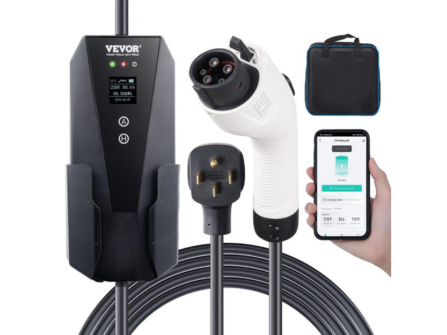 Level 2 Portable EV Charger, 32 Amp 240V, Electric Vehicle Charger with 28 ft Charging Cable NEMA 14-50P Plug, 16/20/24/32A Adjustable Current...