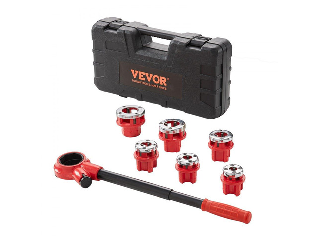 Ratchet Pipe Threader Kit, 1/4' NPT - 1-1/4' NPT Manual Ratcheting Pipe Threader, Portable Pipe Threading Tool Set with 6PCS NPT Dies, Storage Case...