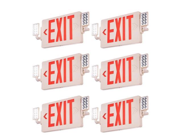 VEVOR LED Exit Sign with Emergency Lights, Two Heads Emergency Exit Light with Battery Backup, Combo Red Letter Fire Exit Lighting, Commercial Exit...