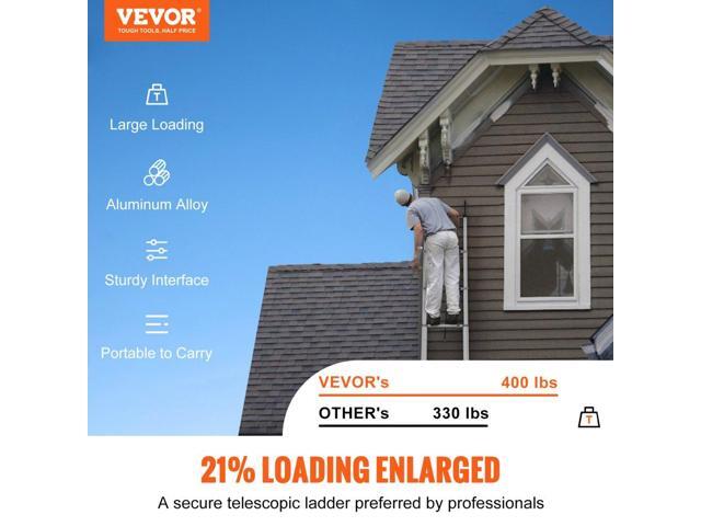 VEVOR Telescoping Ladder, 15 FT Aluminum One-button Retraction Collapsible Extension Ladder, 400 LBS Capacity with Non-slip Feet, Portable...