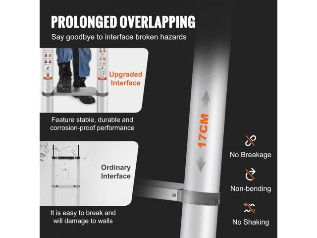 VEVOR Telescoping Ladder, 15 FT Aluminum One-button Retraction Collapsible Extension Ladder, 400 LBS Capacity with Non-slip Feet, Portable...
