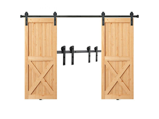 8FT Sliding Barn Door Hardware Kit, 330LBS Heavy Duty Barn Door Track Kit for Double Doors, Fit 3.7-4.3FT Total Wide and 1.3'-1.8' Thick 2 Door...