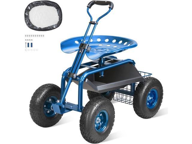 VEVOR Garden Cart Rolling Workseat with Wheels, Gardening Stool for Planting, 360 Degree Swivel Seat, Wagon Scooter with Steering Handle & Utility...