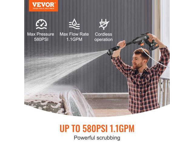 Cordless Pressure Washer, 580-PSI 1.1 GPM Portable Power Cleaner, Handheld High-Pressure Car Washer Gun with 4.0Ah Battery, Charger, 6-in-1 Nozzle,...