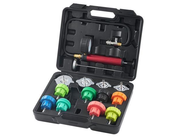 14 pcs Universal Radiator Pressure Tester Kit, Coolant Pressure Tester Kit with Manual Pump and Color-coded Steel Test Cap Adapters, with Toolbox,...