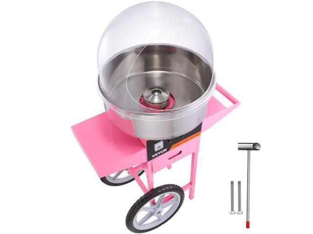 VEVOR Electric Cotton Candy Machine Cart with Bubble Cover Shield, 1000W Commercial Floss Maker with Stainless Steel Bowl, Sugar Scoop and Drawer,...