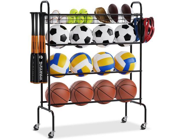 VEVOR Basketball Rack, 4-Layers Rolling Basketball Shooting Training Stand, Sports Equipment Storage Organizer with Wheels, Hooks and Baskets,...