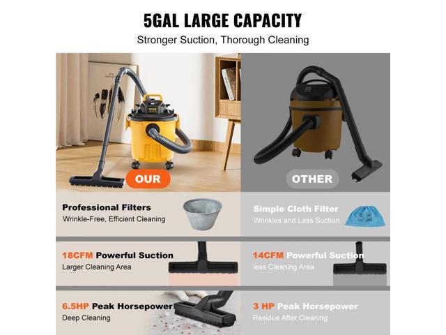 Shop Vacuum Wet And Dry, 5 Gallon 6 Peak HP Wet/Dry Vac, Powerful Suction with Blower Function with Attachments 2-in-1 Crevice Nozzle, Small Shop...