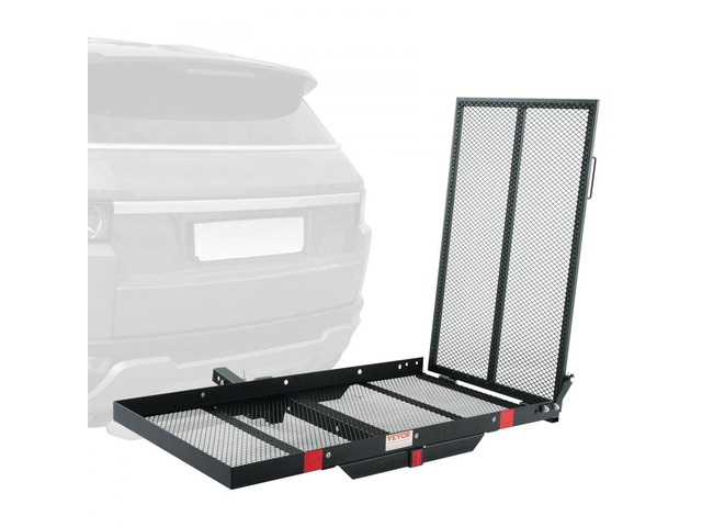 Hitch Mount Cargo Carrier, 45.3' x 25.6' Iron Hitch Cargo Rack with Folding Ramp, Hitch Rack Basket with Stabilizer and Straps, 500LBS Mobility...
