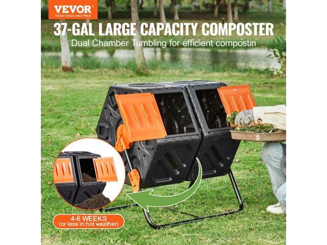 Compost Bin, 37-Gal Dual Chamber Composting Tumbler, High Volume Two Rotating Chambers with 2 Sliding Door and Steel Frame, BPA Free Composter Bin...