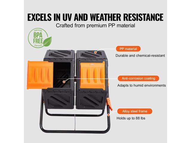 Compost Bin, 37-Gal Dual Chamber Composting Tumbler, High Volume Two Rotating Chambers with 2 Sliding Door and Steel Frame, BPA Free Composter Bin...