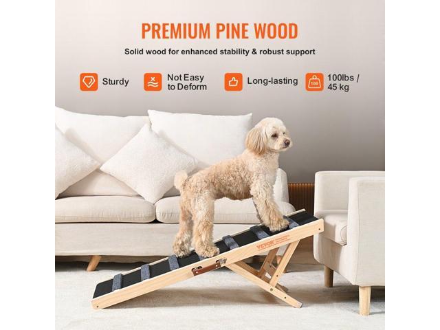 VEVOR Dog Ramp, Folding Pet Ramp for Bed, Adjustable Dog Ramp for Small, Large, Old Dogs & Cats, Wooden Pet Ramp with 39.3' Long Ramp, Adjustable...