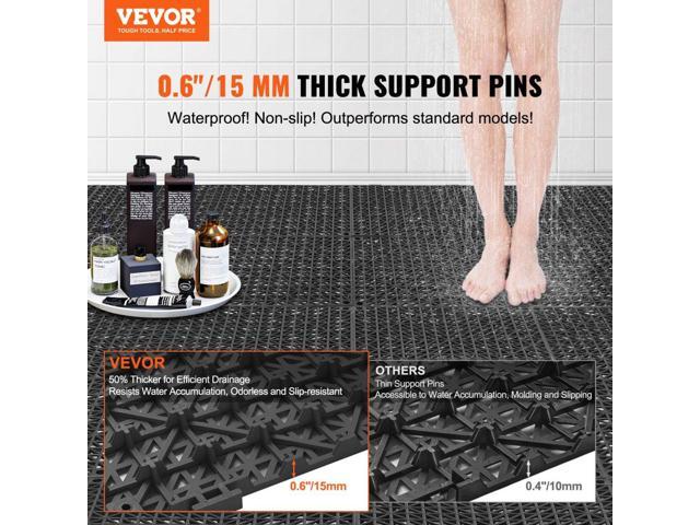 Interlocking Tile 55PCS Black, Drainage Tiles 12' x 12' Splicing, Soft PVC Interlocking Drainage Floor Tiles, Non-Slip Drainage Holes for Restroom,...
