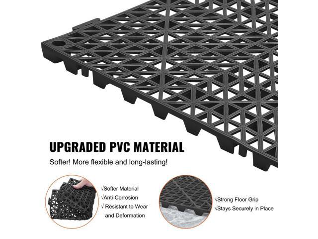 Interlocking Tile 55PCS Black, Drainage Tiles 12' x 12' Splicing, Soft PVC Interlocking Drainage Floor Tiles, Non-Slip Drainage Holes for Restroom,...
