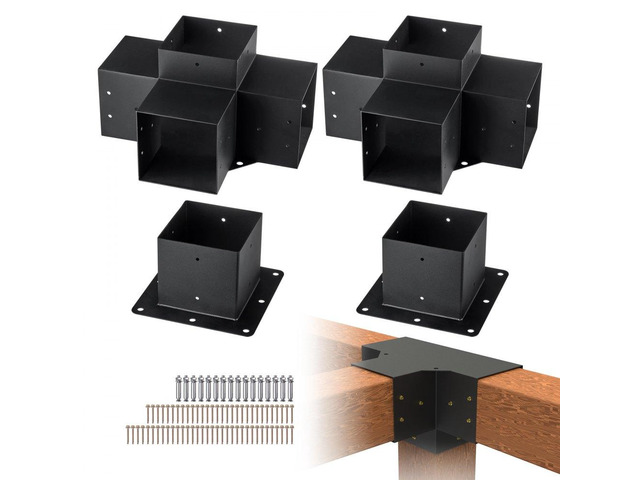 VEVOR Pergola Bracket Kit 6''x6'', 4pcs 4-Way Heavy Duty Corner Bracket Woodworks DIY Post Base Kit, Easy Installation Wooden Beams for Gazebos,...