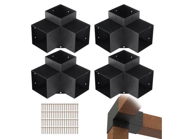 Pergola Bracket Kit 6''x6''(Inner Size 5.6x5.6), 4pcs 3-Way Heavy Duty Corner Bracket Woodworks DIY Post Base Kit, Easy Installation Wooden Beams...