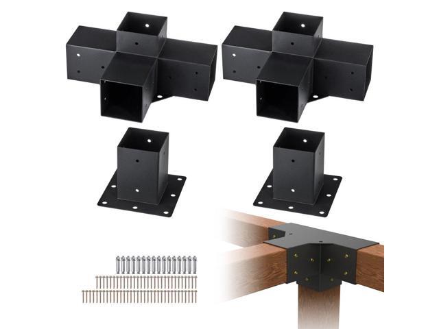 VEVOR Pergola Bracket Kit 4''x4'', 4pcs 4-Way Heavy Duty Corner Bracket Woodworks DIY Post Base Kit, Easy Installation Wooden Beams for Gazebos,...