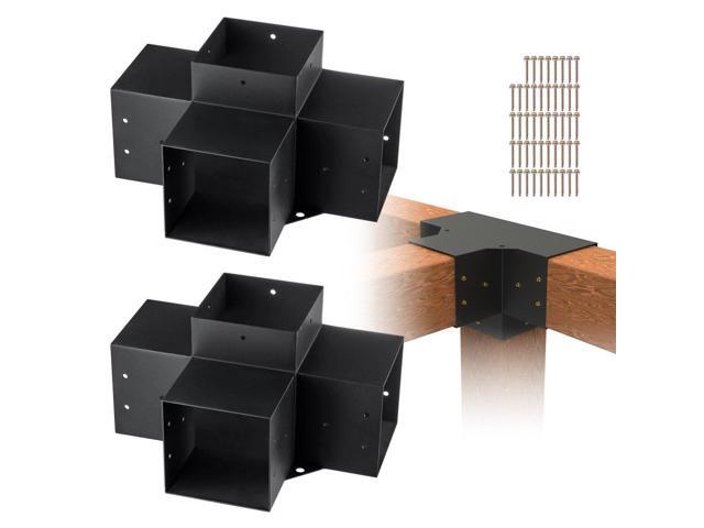 Pergola Bracket Kit 6''x6''(Inner Size 5.6x5.6), 2pcs 4-Way Heavy Duty Corner Bracket Woodworks DIY Post Base Kit, Easy Installation Wooden Beams...
