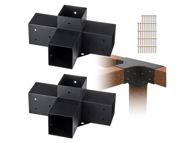 Pergola Bracket Kit 4''x4''(Inner Size 3.6x3.6), 2pcs 4-Way Heavy Duty Corner Bracket Woodworks DIY Post Base Kit, Easy Installation Wooden Beams...
