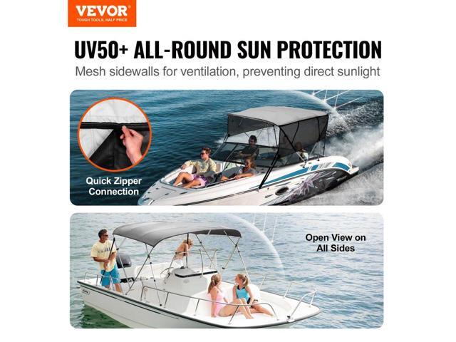 VEVOR 4 Bow Bimini Top Boat Cover, Detachable Mesh Sidewalls, 600D Polyester Canopy with 1' Aluminum Alloy Frame, Includes Storage Boot, 2 Straps,...