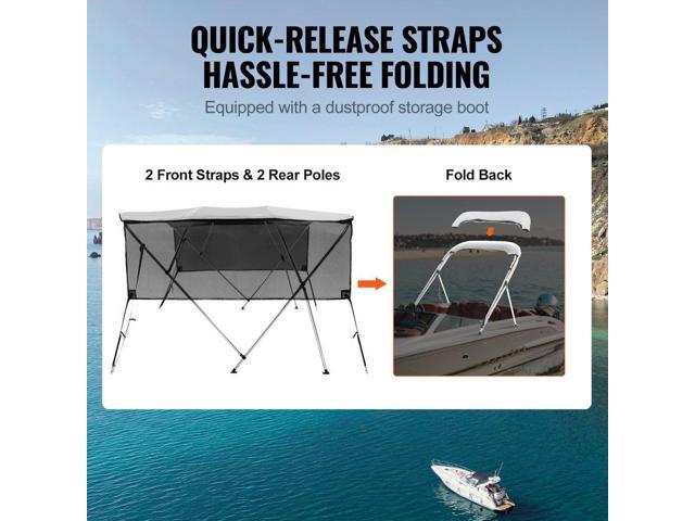 VEVOR 4 Bow Bimini Top Boat Cover, Detachable Mesh Sidewalls, 600D Polyester Canopy with 1' Aluminum Alloy Frame, Includes Storage Boot, 2 Straps,...