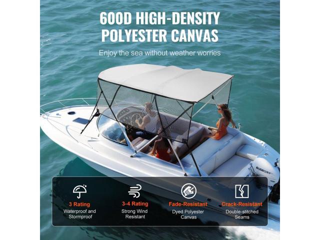 VEVOR 4 Bow Bimini Top Boat Cover, Detachable Mesh Sidewalls, 600D Polyester Canopy with 1' Aluminum Alloy Frame, Includes Storage Boot, 2 Straps,...