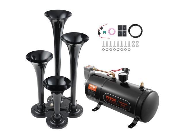 VEVOR Train Horns Kit, 4 Trumpet Air Horn Kit, 150dB Train Horns for Pickup Trucks, 12V 120 psi Air Compressor 0.8 Gal/3 L Tank with Gauge for Any...