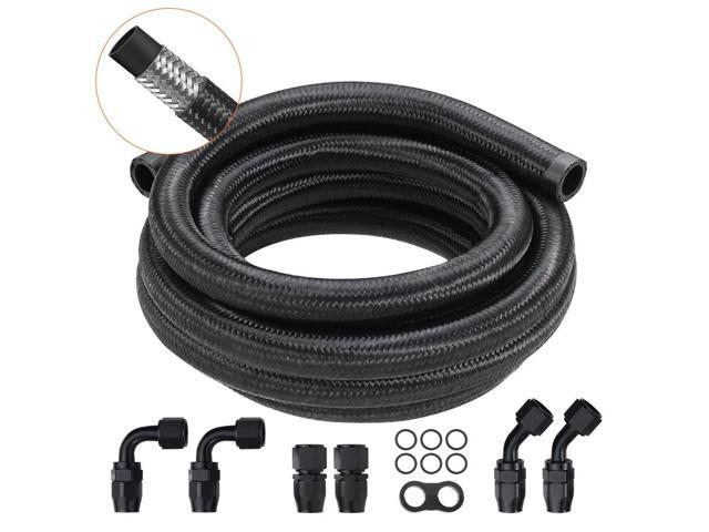 10AN Fuel Line Kit, 10 FT Fuel Hose Kit, 0.55' Nylon Stainless Steel Braided Fuel Line Oil/Gas/Diesel Hose End Fitting Kit, with 7 PCS Swivel...