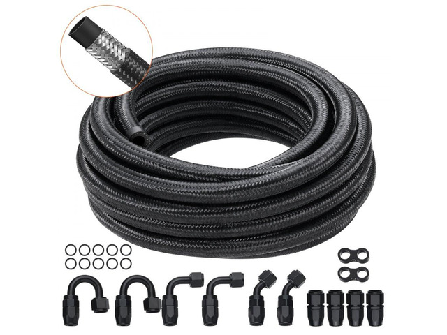 6AN Fuel Line Kit, 20 FT Fuel Hose Kit, 0.34' Nylon Stainless Steel Braided Fuel Line Oil/Gas/Diesel Hose End Fitting Kit, with 12 PCS Swivel...