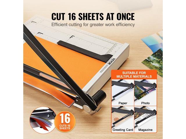 Paper Cutter, Guillotine Trimmer, 15' Cut Length, 16 Sheets Capacity, Heavy Duty Guillotine Paper Cutter with Guard Rail/Blade Lock for...