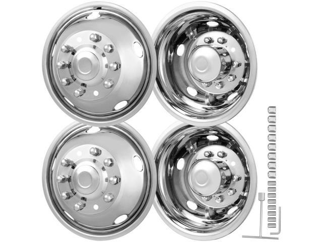 19.5-inch 10 Lug Wheel Simulators, 304 Stainless Steel Wheel Simulator Kit with Mirror Polished Finish, 2 Front and 2 Rear Wheel Covers Fit for For...