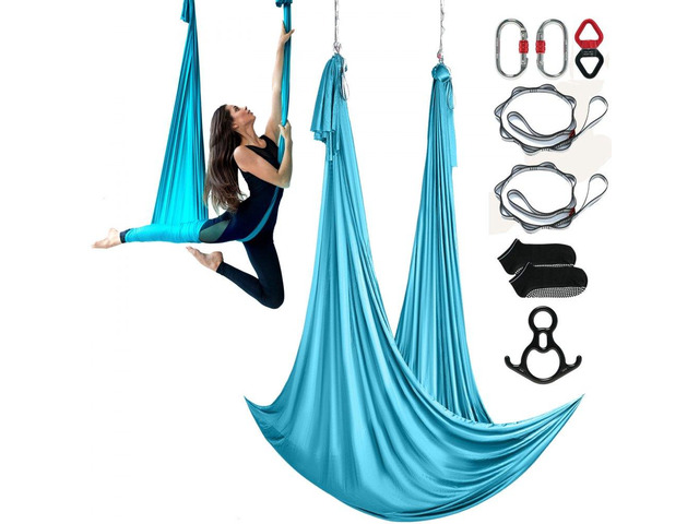 Aerial Silk & Yoga Swing, 11 Yards, Aerial Yoga Hammock Kit with 100gsm Nylon Fabric, Full Rigging Hardware & Easy Set-up Guide, Antigravity Flying...