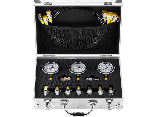 Hydraulic Pressure Test Kit, 250/400/600bar, 3 Gauges 9 Test Couplings 3 Test Hoses, Excavator Hydraulic Test Gauge Set with Portable Carrying Case...